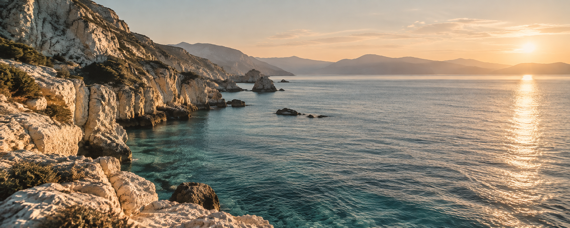 A quiet coastal horizon in warm natural light