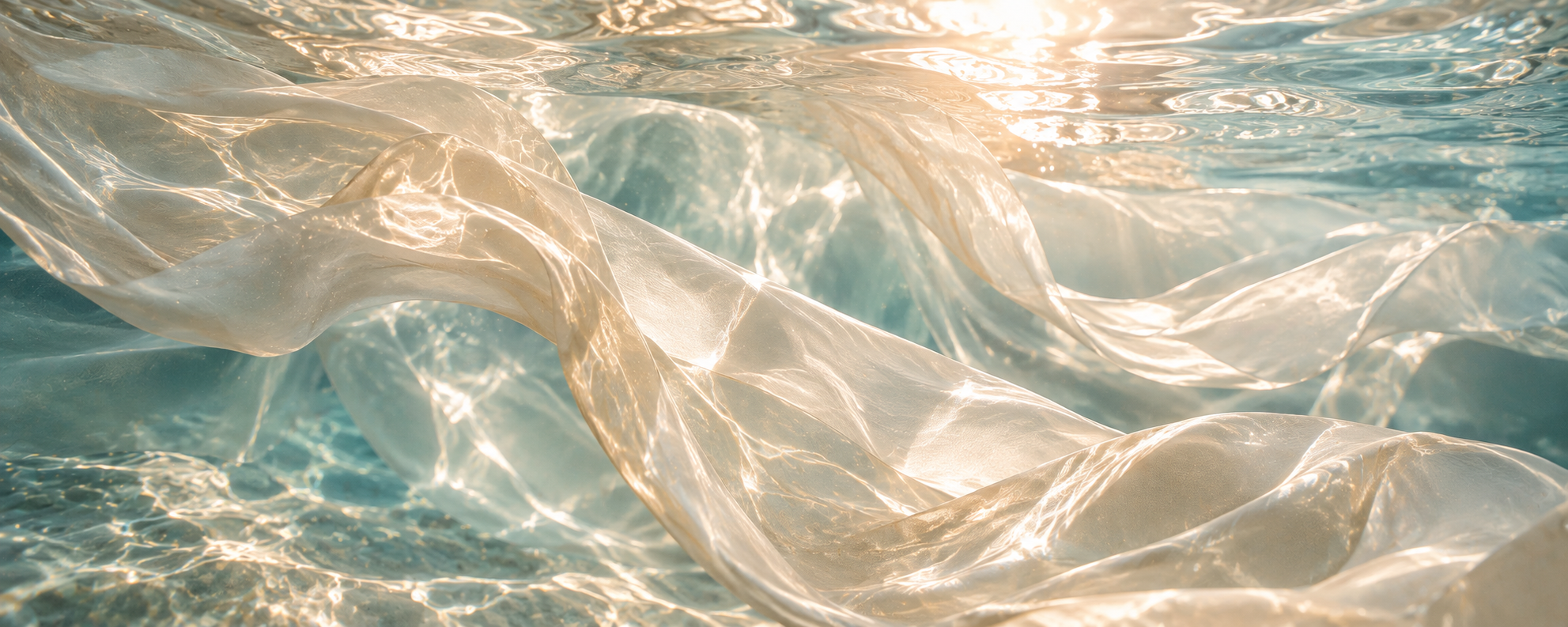 Soft ivory fabric and luminous water textures